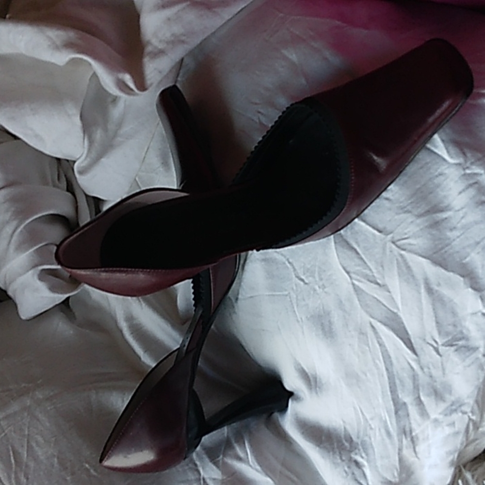 Valentine Italy Maroon Fancy Heels Square Toe Leather Shoes( burgandy leather)